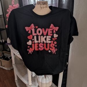 Gildan Black Tee with Pink and Red Design